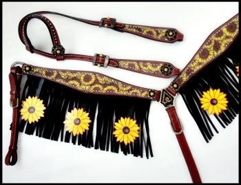 Showman Sunflower print one ear headstall and breast collar set #2